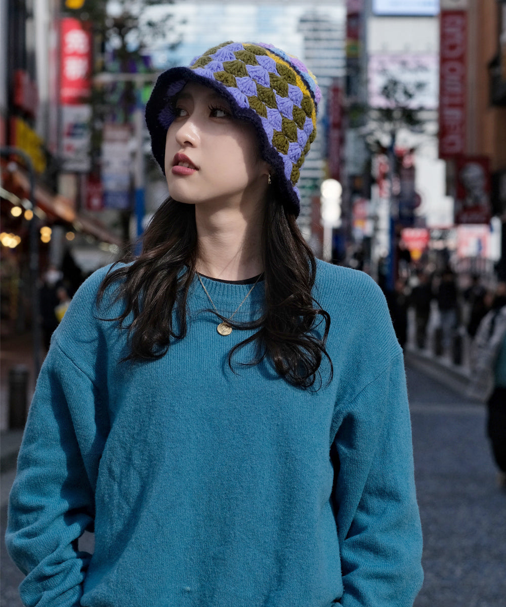 HOMEGAME - KNIT HAT MULTI PATTERN OLIVE 【HG231404】