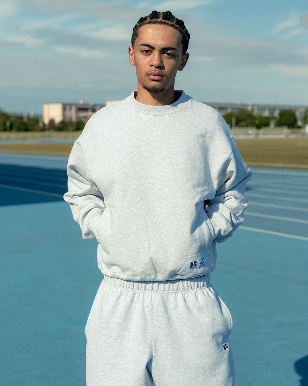 RUSSELL ATHLETIC | HOMEGAME - PRO COTTON SHELTE CH WARM SWEAT PANTS ASH【26FW-HG-003】