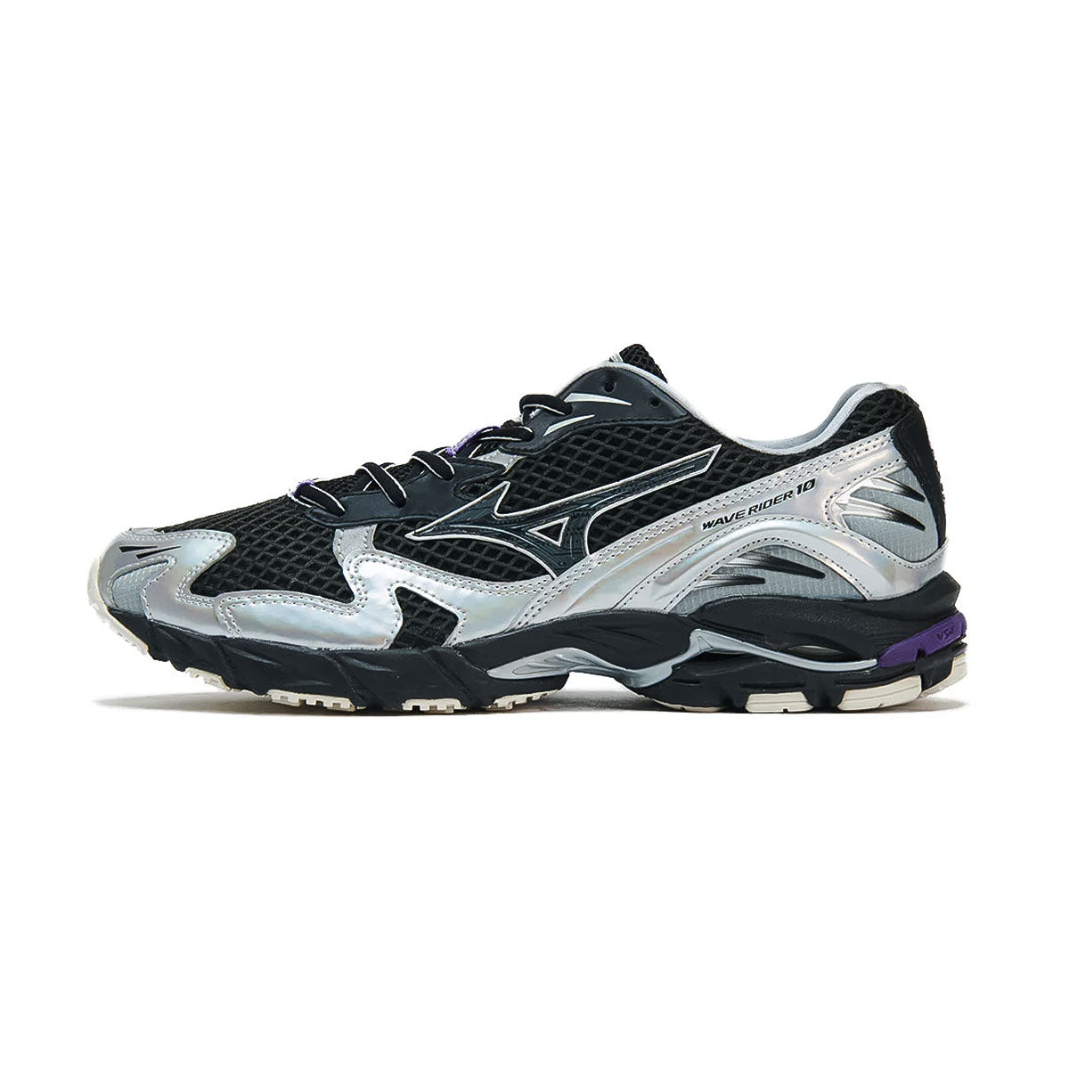 MIZUNO - UNISEX WAVE RIDER 10 BLACK/BLACK/SILVER【D1GA250601】