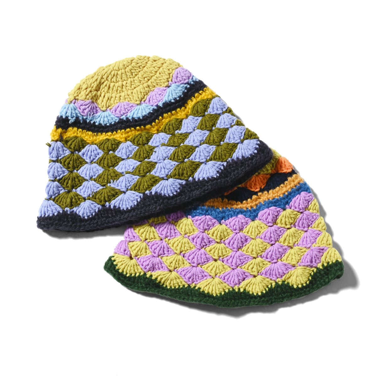 HOMEGAME - KNIT HAT MULTI PATTERN OLIVE 【HG231404】