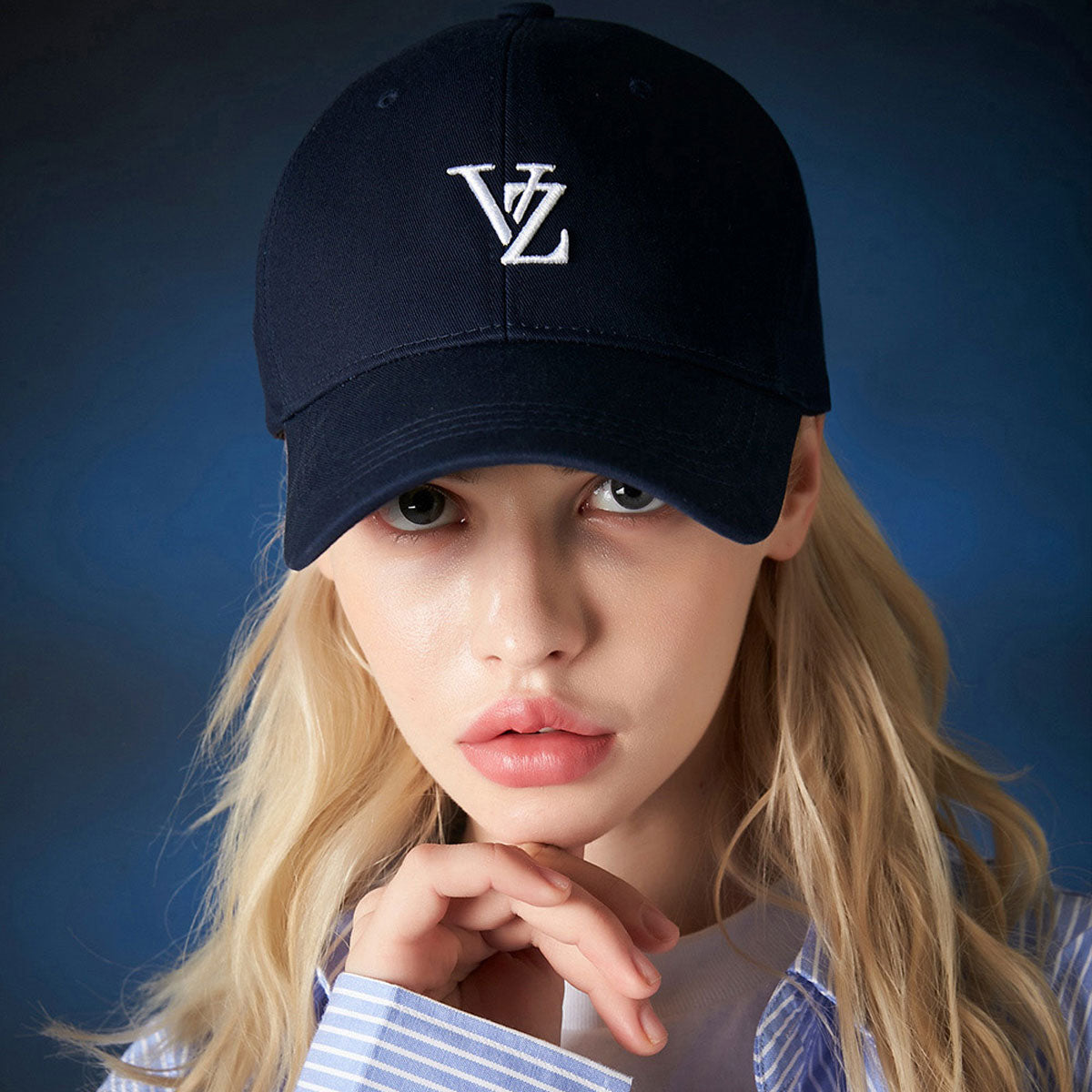 VARZAR - 3D MONOGRAM LOGO OVER FIT BALL CAP NAVY【VZR4-0002】