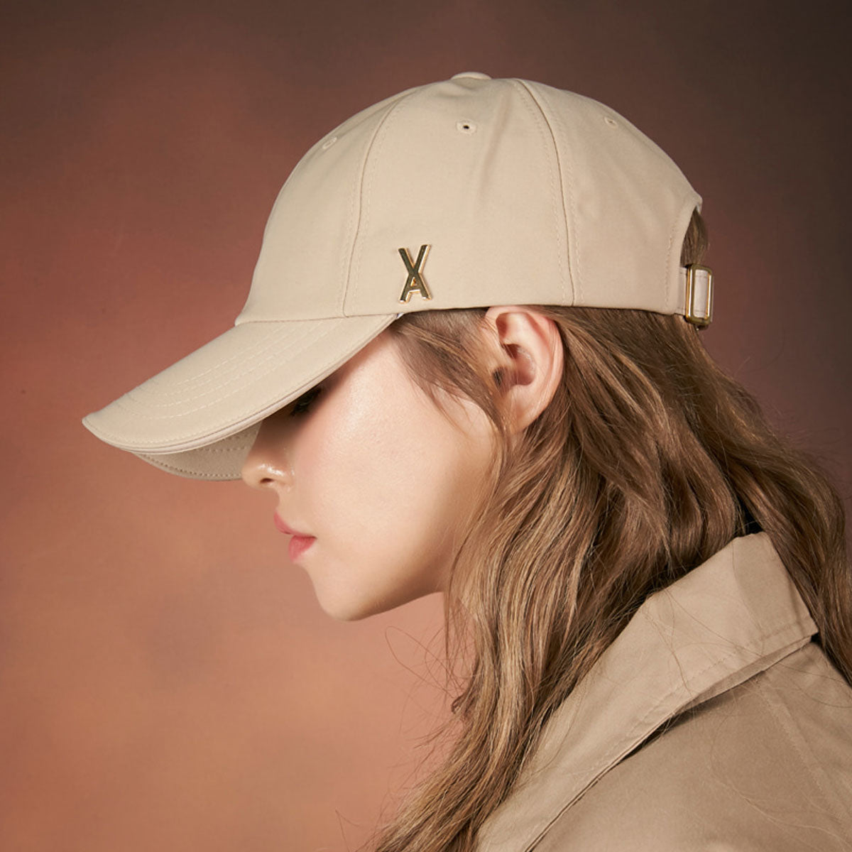 VARZAR - GOLD STUD OVER FIT BALL CAP BEIGE【VZR4-0005】