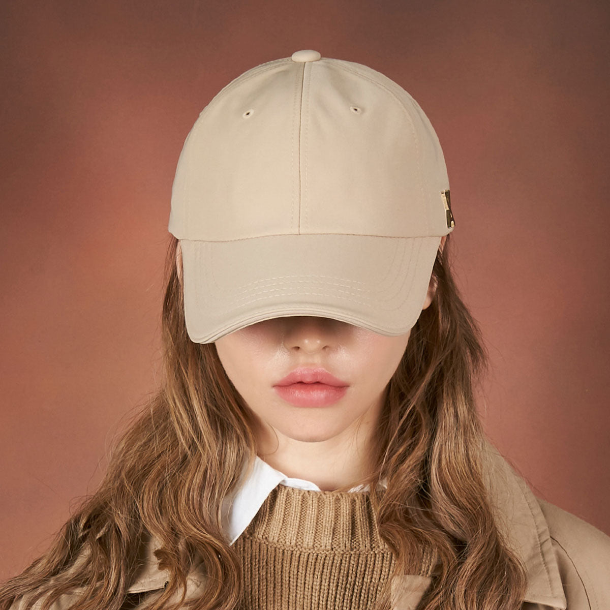 VARZAR - GOLD STUD OVER FIT BALL CAP BEIGE【VZR4-0005】