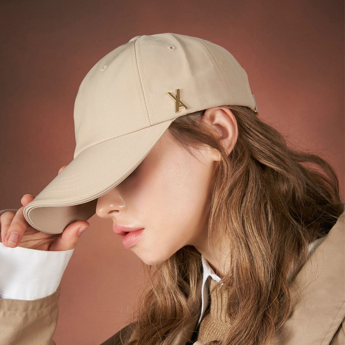 VARZAR - GOLD STUD OVER FIT BALL CAP BEIGE【VZR4-0005】