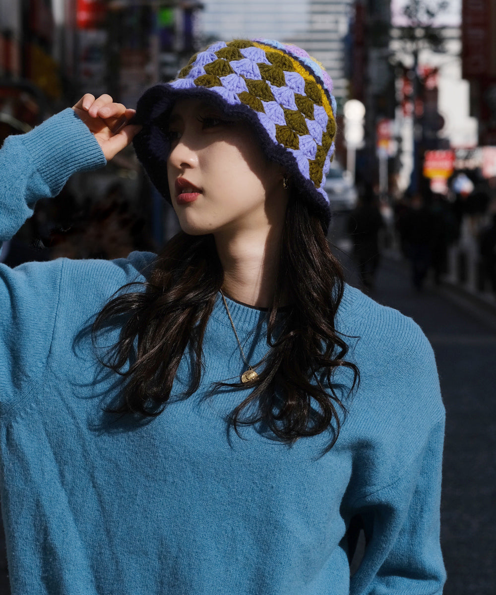 HOMEGAME - KNIT HAT MULTI PATTERN OLIVE 【HG231404】