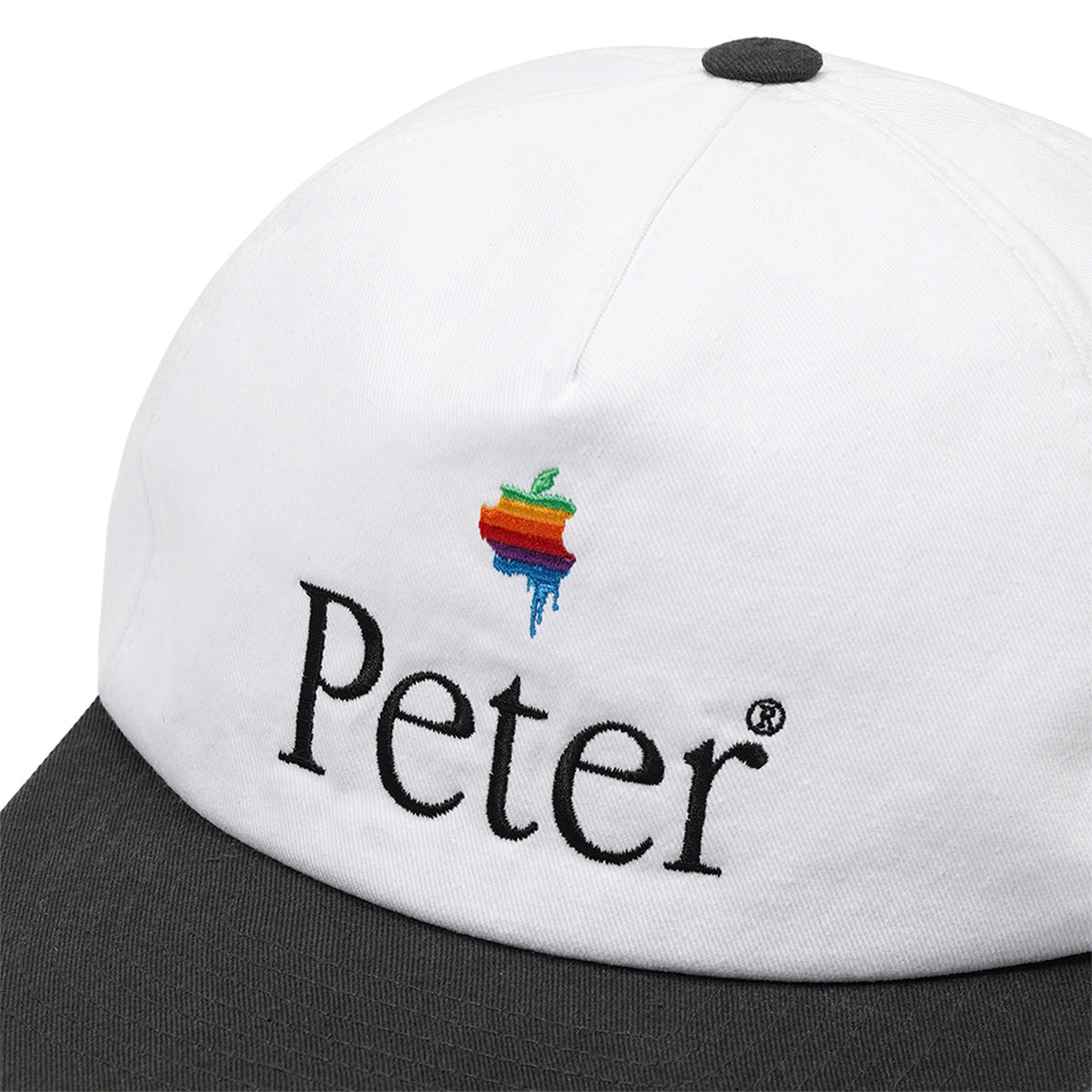 MY NAME IS PETER - 5 PANEL PAPPLE CAP WHITE & CHARCOAL