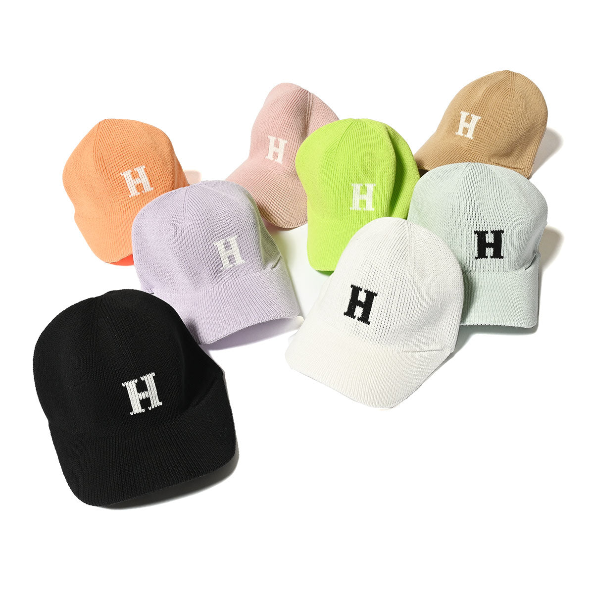 HOMEGAME - H LOGO COTTON KNIT BASEBALL CAP NEON YELLOW【HG241414】