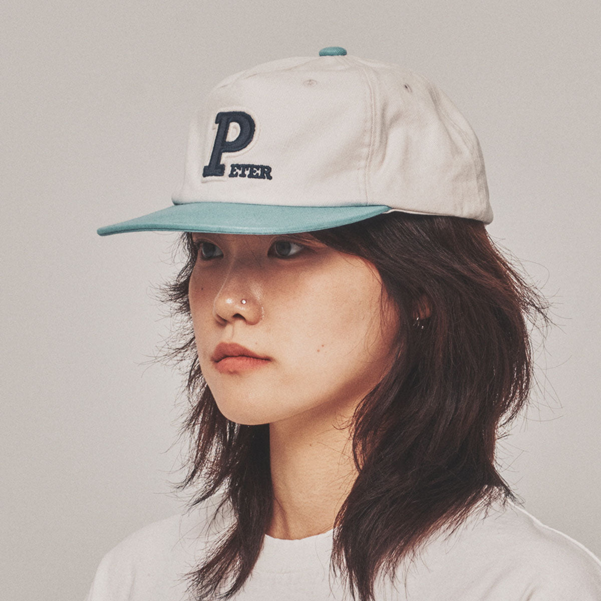 MY NAME IS PETER - 5-PANEL PETER APPLIQUE CAP BEIGE/SKY BLUE
