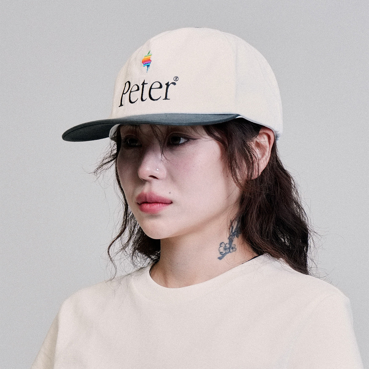 MY NAME IS PETER - 5 PANEL PAPPLE CAP WHITE & CHARCOAL