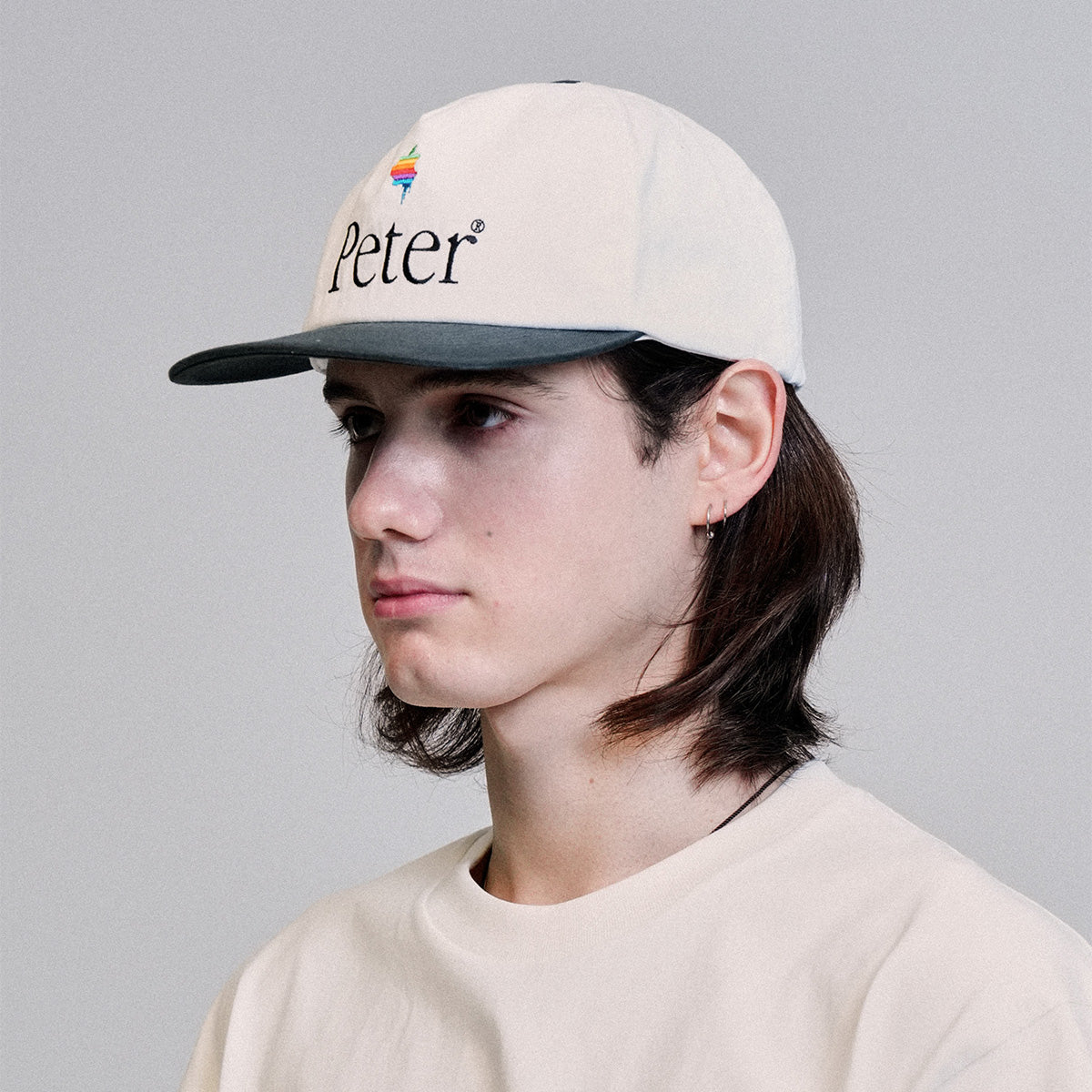 MY NAME IS PETER - 5 PANEL PAPPLE CAP WHITE & CHARCOAL