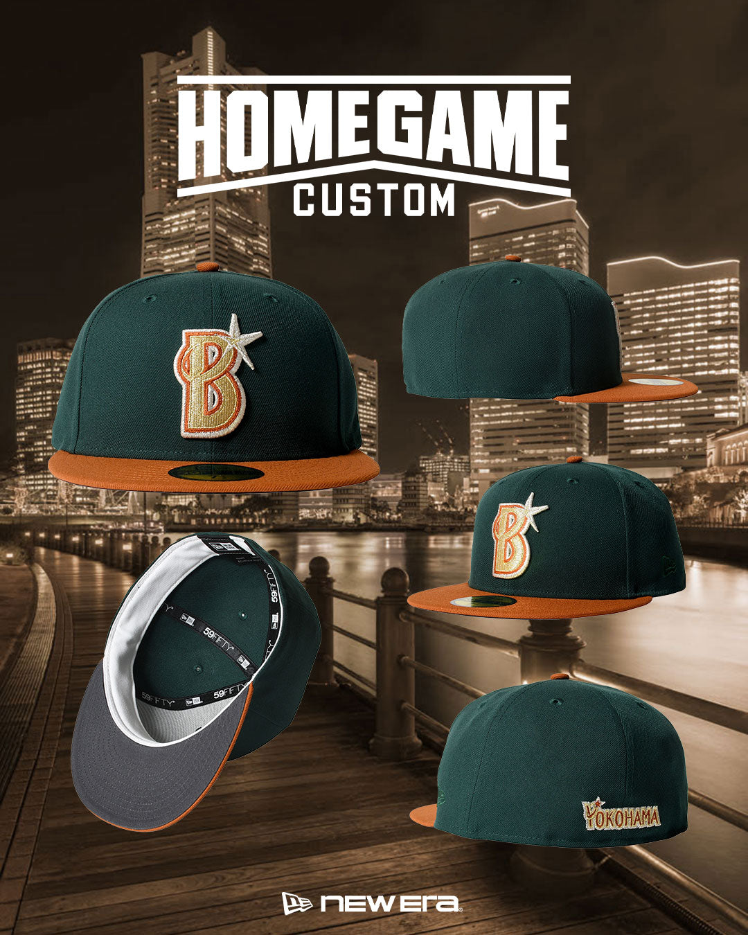NEW ERA - YOKOHAMA DeNA BAYSTARS CO 59FIFTY DARK GREEN/RUSH ORANGE 【15196607】