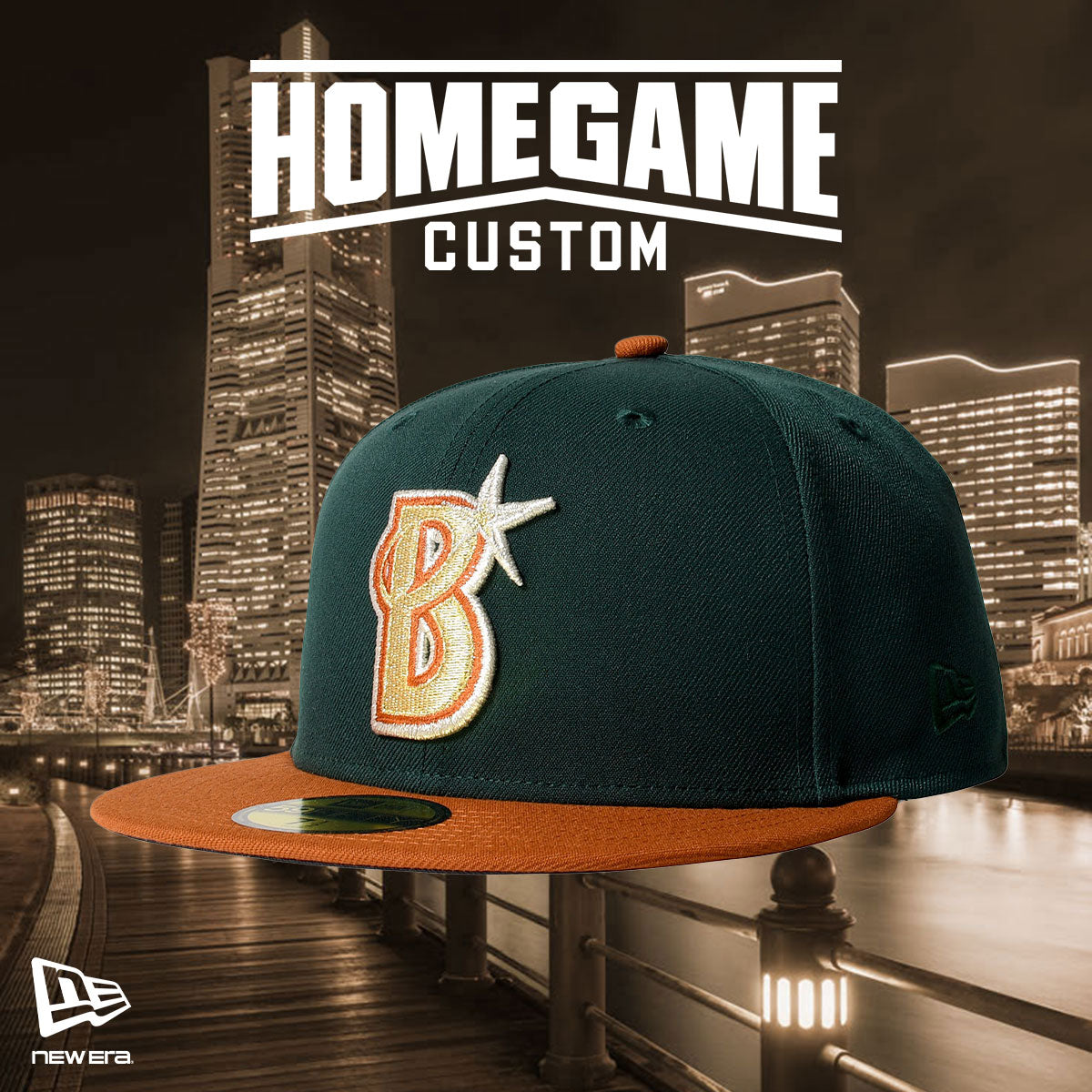 NEW ERA - YOKOHAMA DeNA BAYSTARS CO 59FIFTY DARK GREEN/RUSH ORANGE