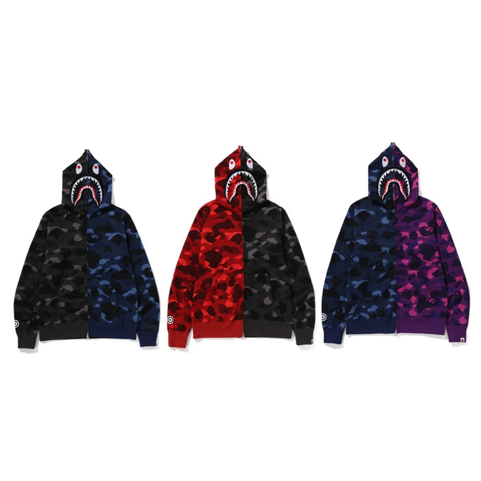 A BATHING APE BAPE アベイシングエイプ BAPE COLOR CAMO SEPARATE SHARK FZ HOODIE BLACK/NAVY ベイプカラー セパレート FZ フーディー ブラック/ネイビー【1K80-115-001】