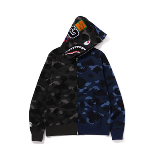 A BATHING APE BAPE アベイシングエイプ BAPE COLOR CAMO SEPARATE SHARK FZ HOODIE BLACK/NAVY ベイプカラー セパレート FZ フーディー ブラック/ネイビー【1K80-115-001】