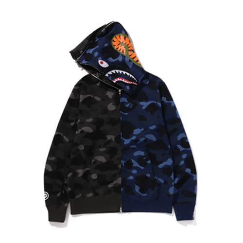 A BATHING APE BAPE アベイシングエイプ BAPE COLOR CAMO SEPARATE SHARK FZ HOODIE BLACK/NAVY ベイプカラー セパレート FZ フーディー ブラック/ネイビー【1K80-115-001】