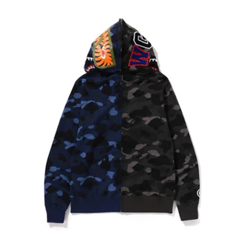 A BATHING APE BAPE アベイシングエイプ BAPE COLOR CAMO SEPARATE SHARK FZ HOODIE BLACK/NAVY ベイプカラー セパレート FZ フーディー ブラック/ネイビー【1K80-115-001】