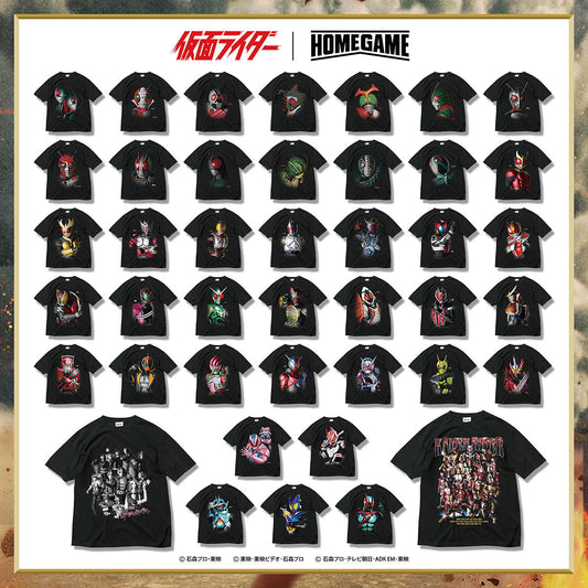 『仮面ライダー × HOMEGAME』 歴代仮面ライダーTee全42種類が販売！