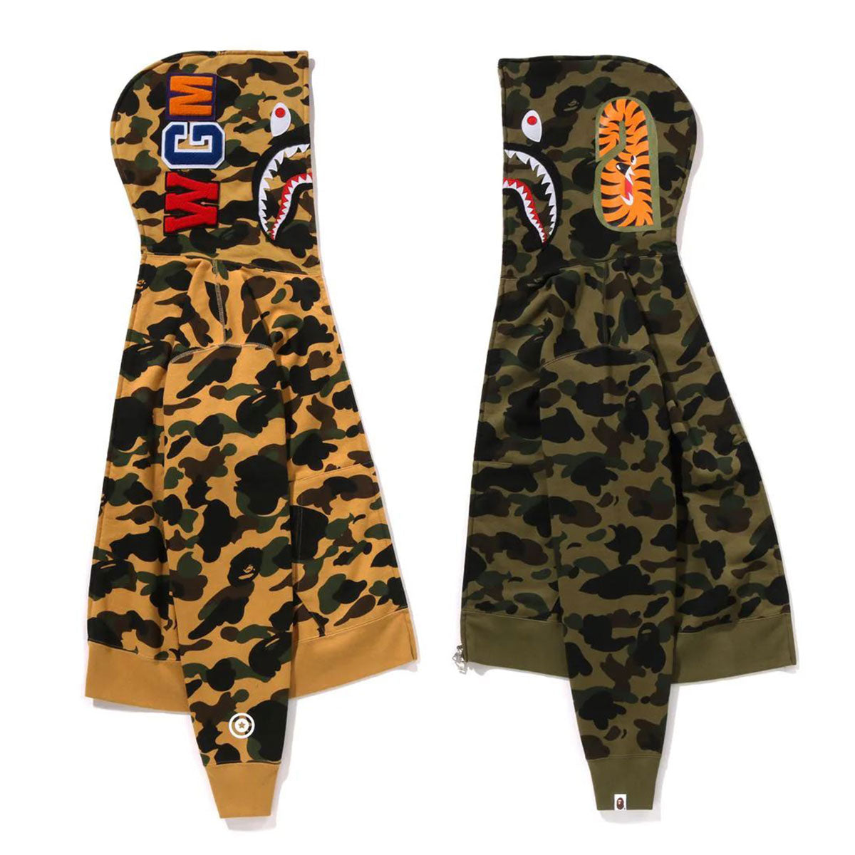 A BATHING APE アベイシングエイプ - 1ST CAMO SEPARATE SHARK FULL ZIP HOODIE YELL –  HOMEGAME TOKYO