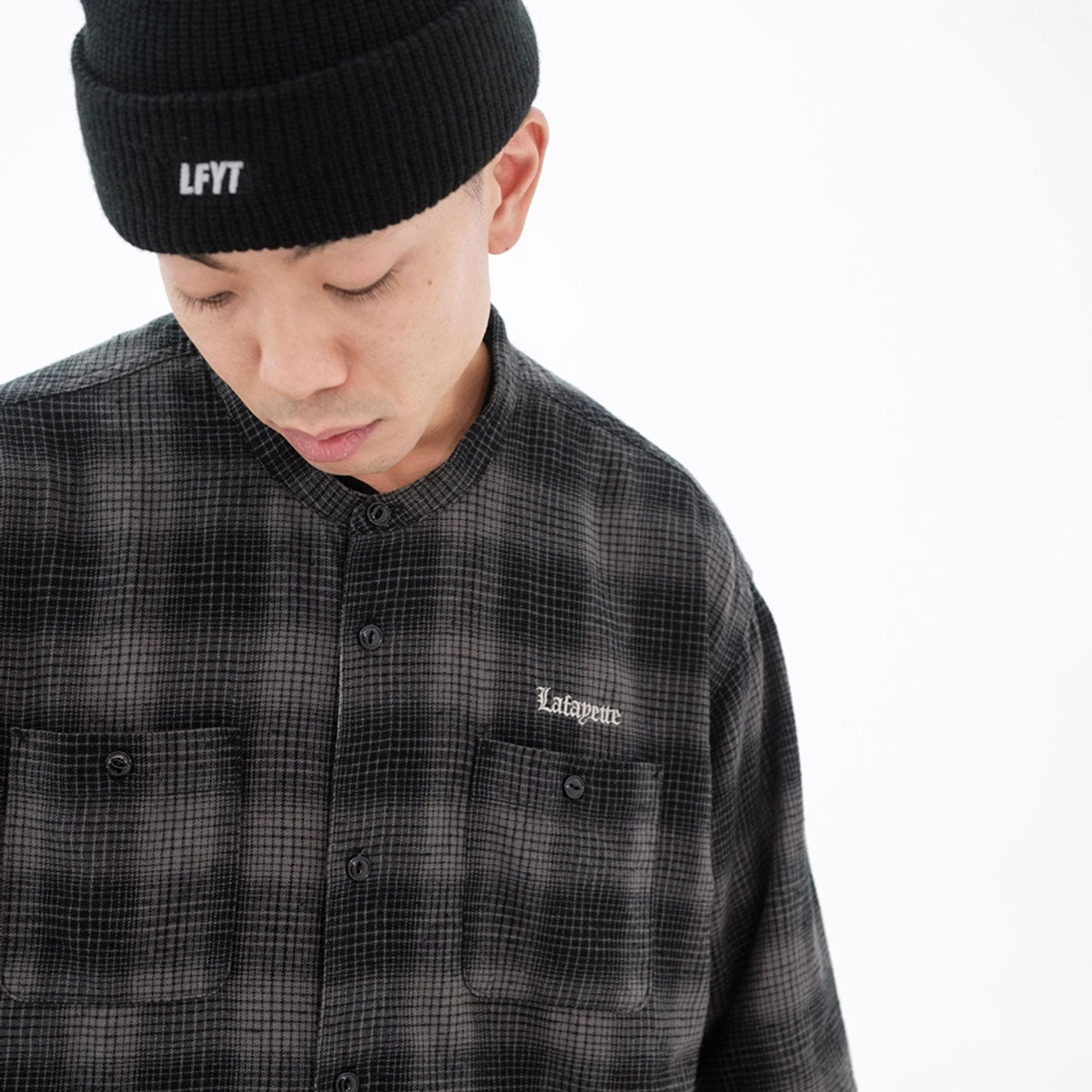 LFYT - NEP TWILL CHECK BAND COLLAR SHIRT LA250202