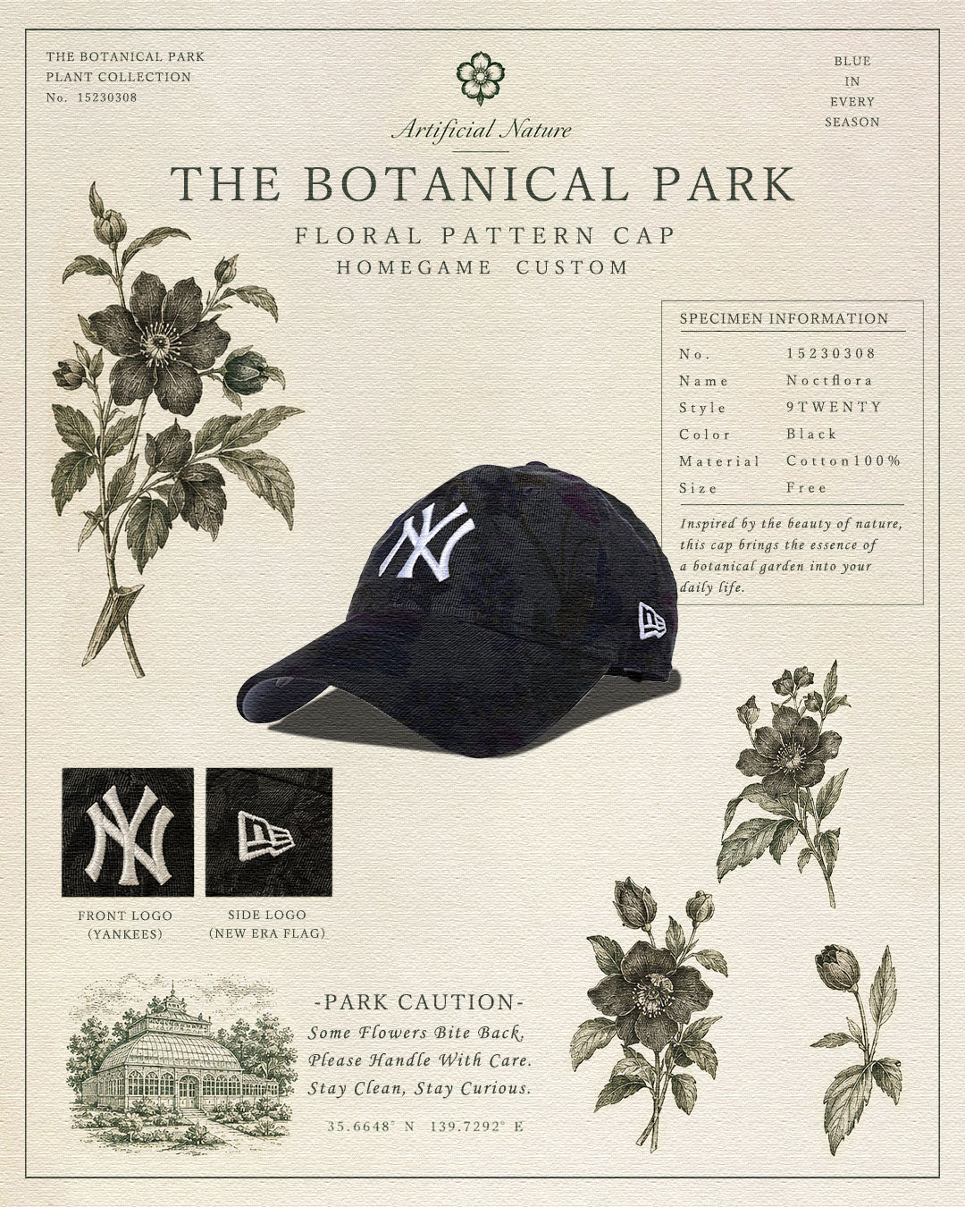 NEW ERA - NEW YORK YANKEES CO 9TWENTY BOTANICAL BLACK "NOCTFLORA"【15230308】