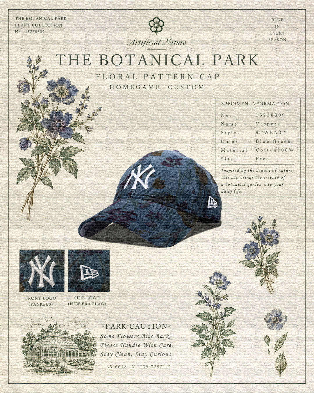 NEW ERA - NEW YORK YANKEES CO 9TWENTY BOTANICAL BLUE GREEN "VESPERA"【15230309】