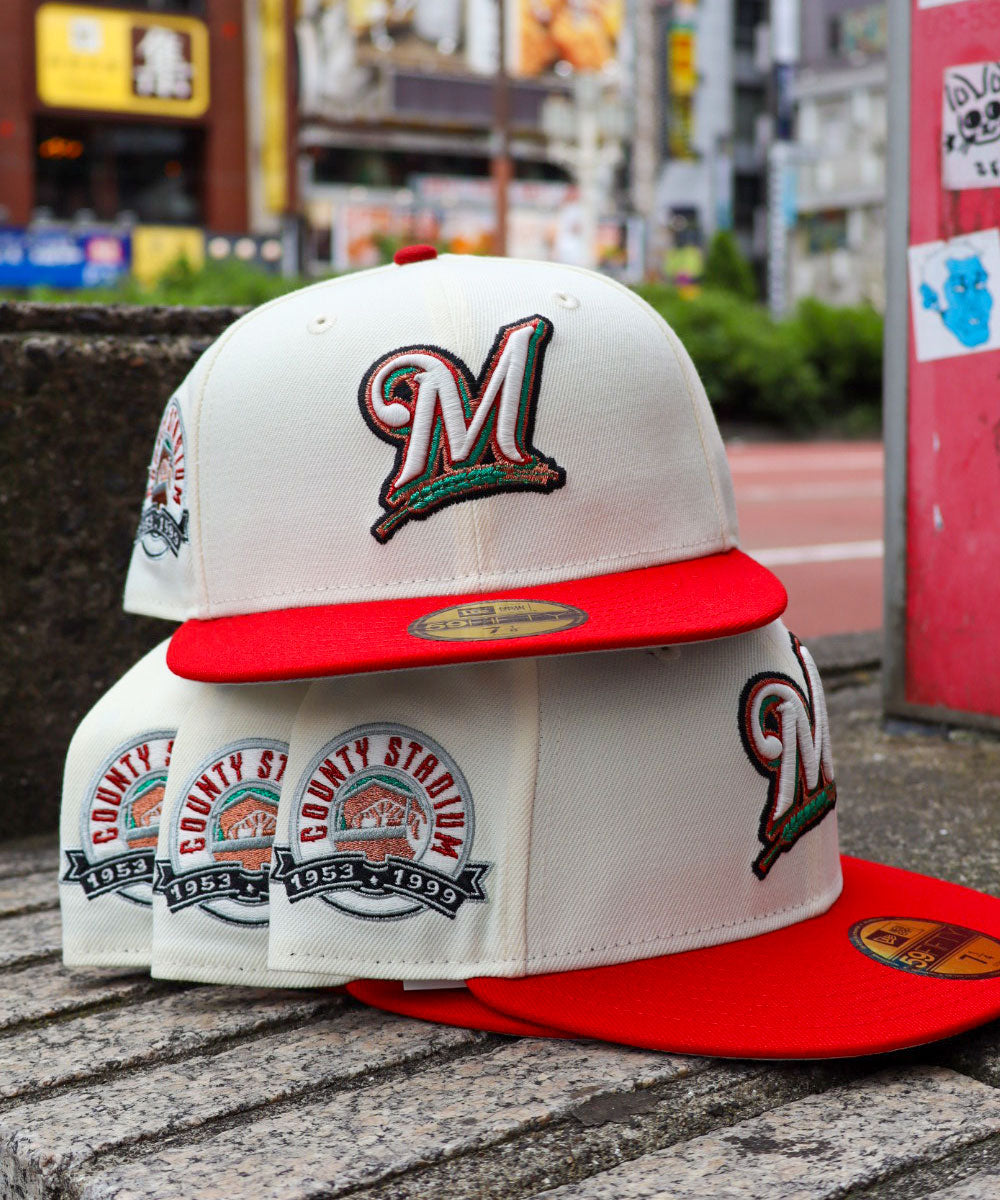NEW ERA - Milwaukee Brewers NYCO COUNTY STADIUM 59FIFTY CHROME WHITE/RED
