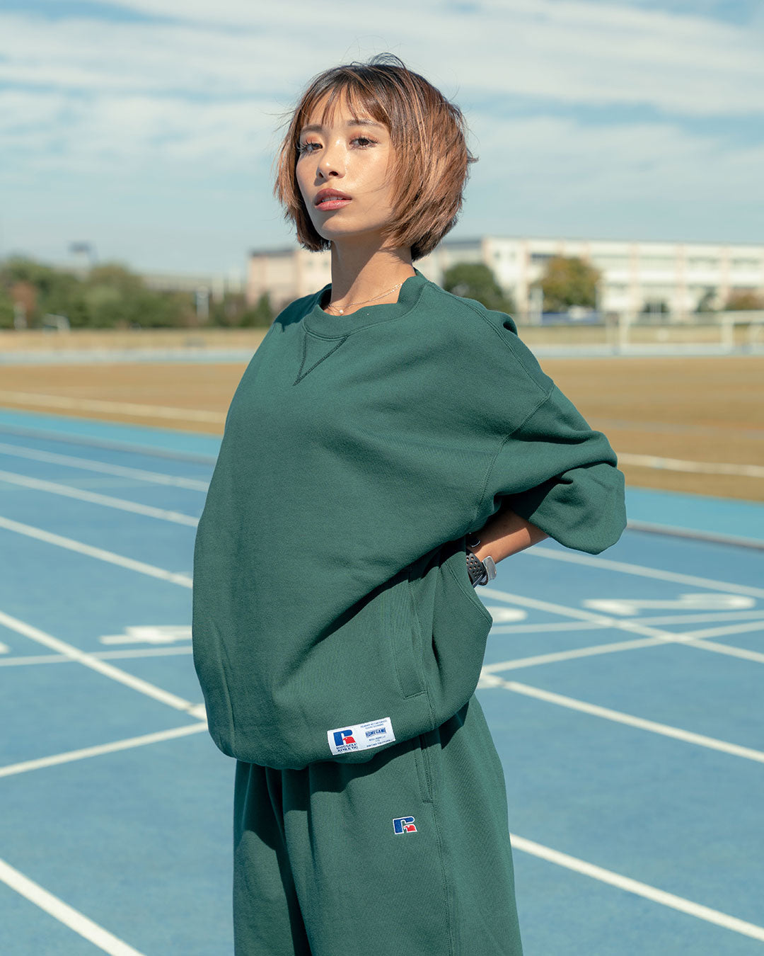 RUSSELL ATHLETIC | HOMEGAME - PRO COTTON SHELTE CH WARM SWEAT PANTS GREEN【26FW-HG-003】