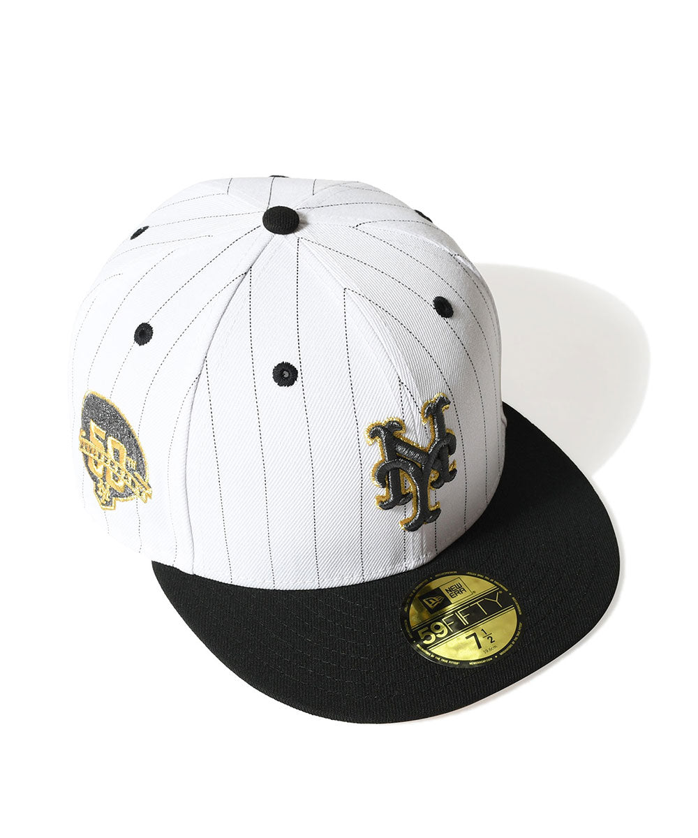 NEW ERA - NEW YORK METS CO 50TH 59FIFTY WHITE PINSTRIPE BLACK 【14909307】