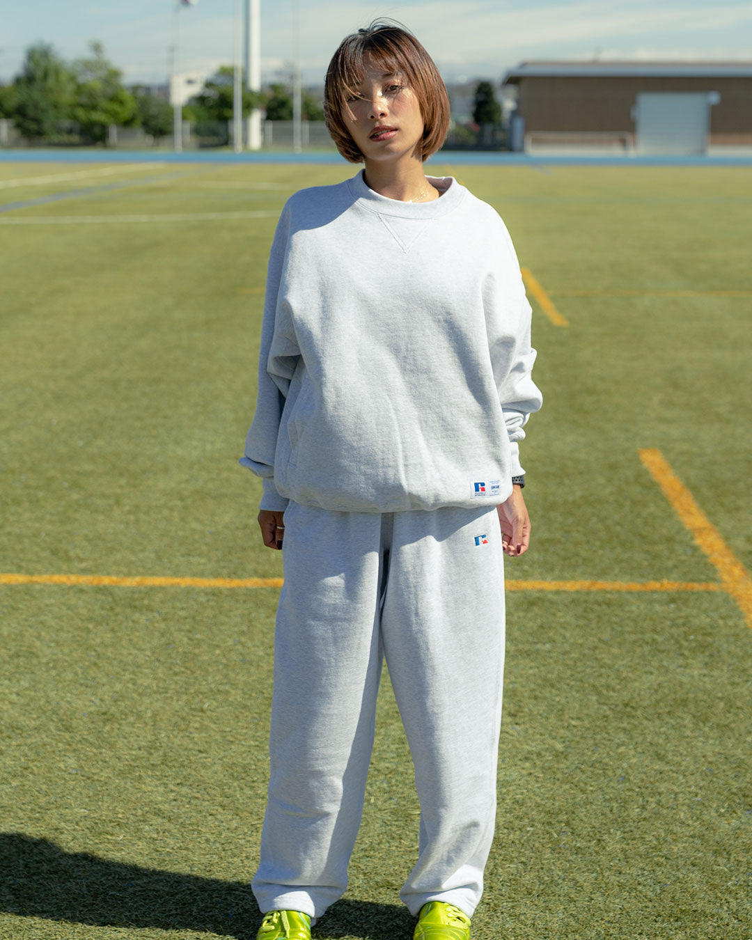 RUSSELL ATHLETIC | HOMEGAME - PRO COTTON SHELTE CH WARM SWEAT PANTS ASH【26FW-HG-003】
