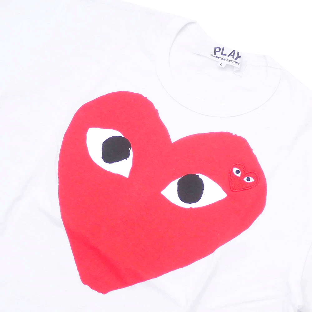 PLAY CDG  BIG ＆ MINI HEART T-SHIRT WHITE/RED プレイ コム デ ギャルソン ミニビッグ ハート Tシャツ ホワイト/レッド【AX-T026-051】