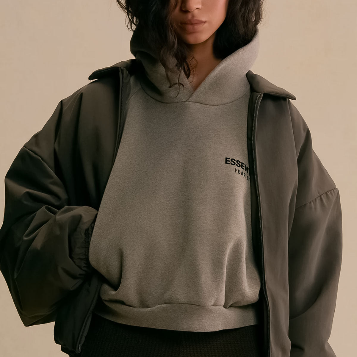 Fear of God ESSENTIALS - FLEECE CROPPED HOODIE HEATHER GRAY 【192HO247419FW】