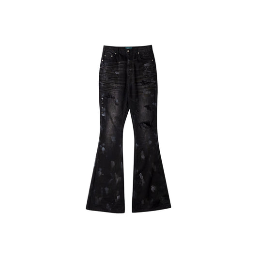 Undermycar - MUD DESTROYED WIDE FLARE JEANS BLACK