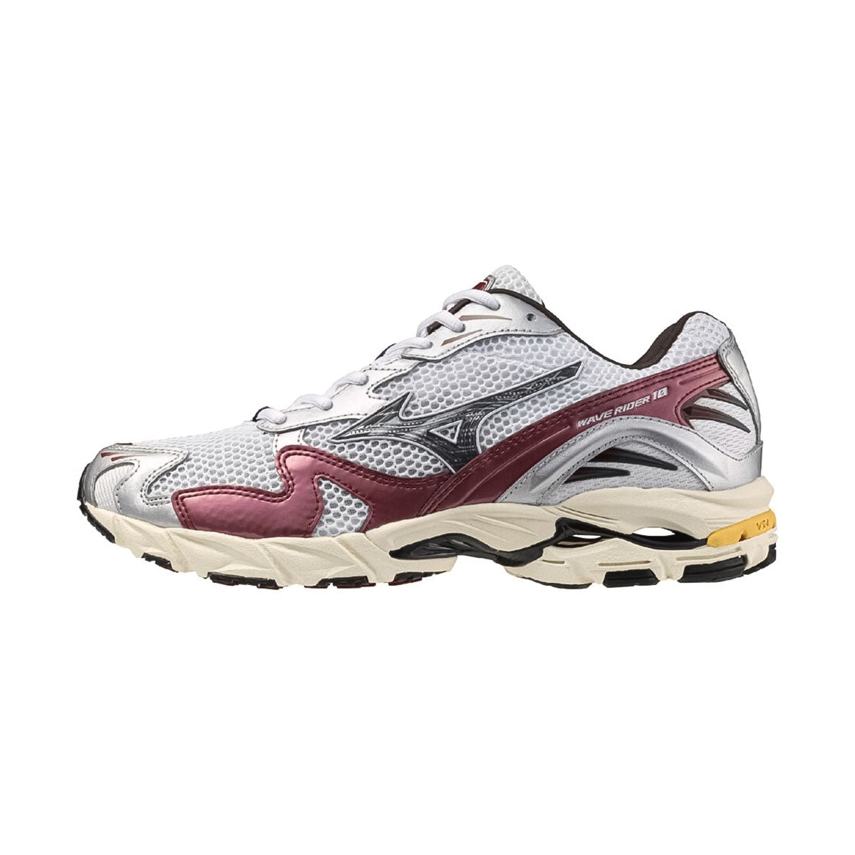 MIZUNO - UNISEX WAVE RIDER 10 WHITE/BLACK/WINE RED【D1GA243114】