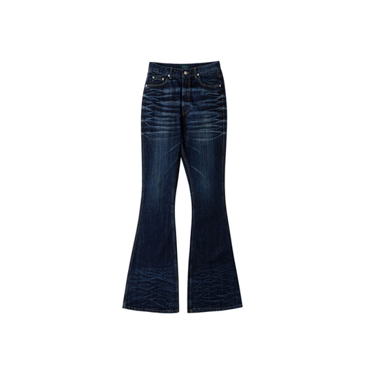 Undermycar - WRINKLED INDIGO WIDE FLARE JEANS INDIGO BLUE