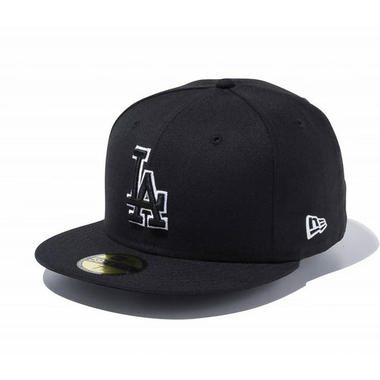 NEW ERA Los Angeles Dodgers - 59FIFTY BLACK/BLACK WHITE OUTLINE【14525223】