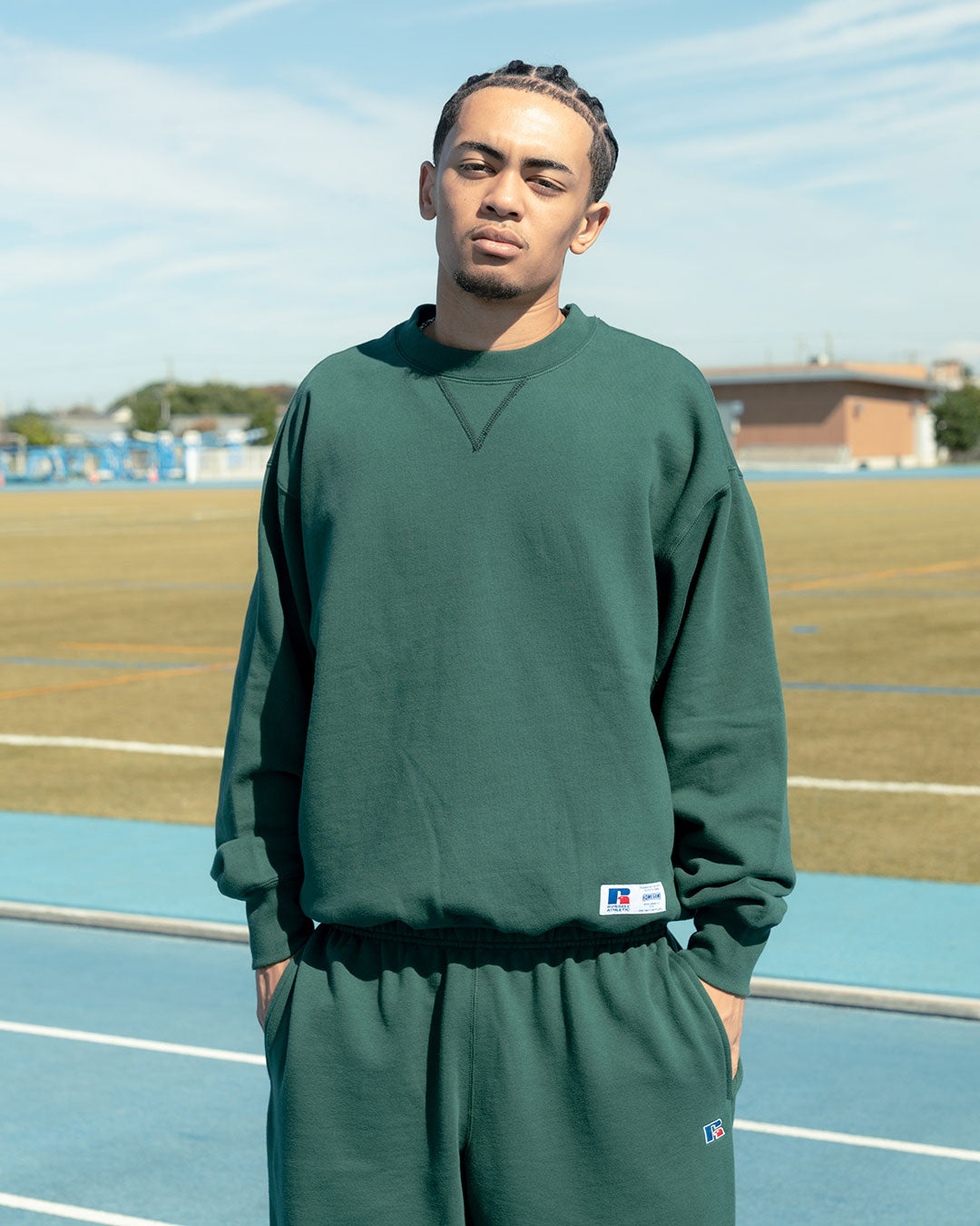 RUSSELL ATHLETIC | HOMEGAME - PRO COTTON LOOPBACK TERRY SWEAT CREWNECK GREEN【26FW-HG-002】