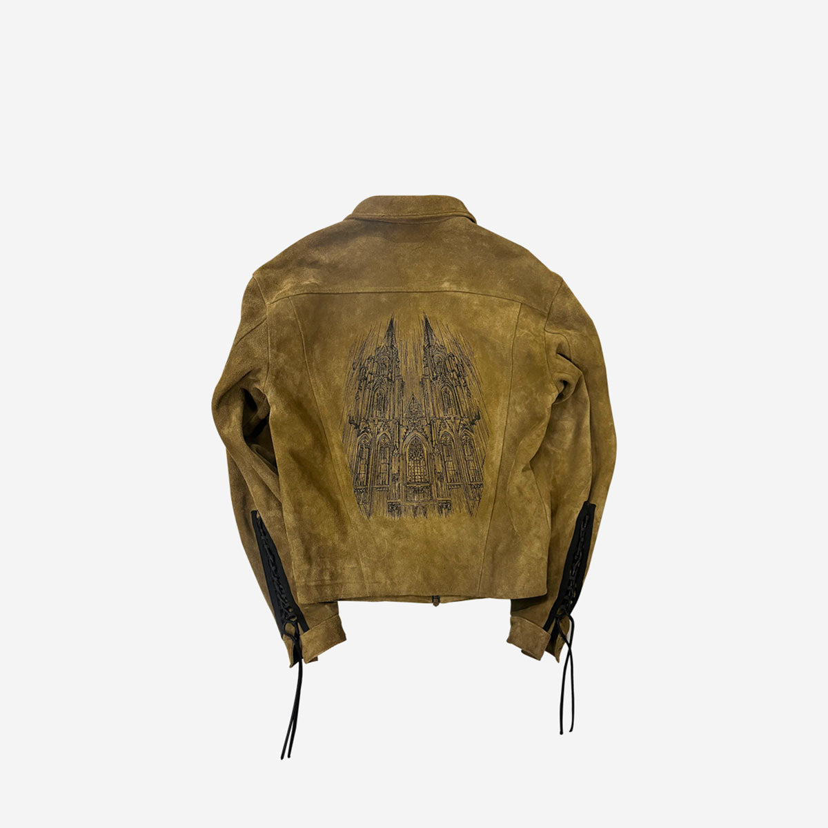 Undermycar - CATHEDRAL EMBROIDERED SUEDE TRUCKER JACKET OLIVE