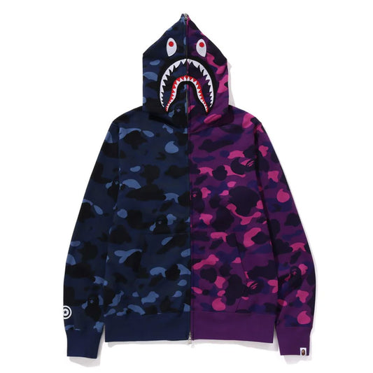 A BATHING APE アベイシングエイプ BAPE COLOR CAMO SEPARATE SHARK FZ HOODIE NAVY/PURPLE ベイプカラー カモ セパレート シャーク FZ フーディー ネイビー/パープル【1K80-115-001】