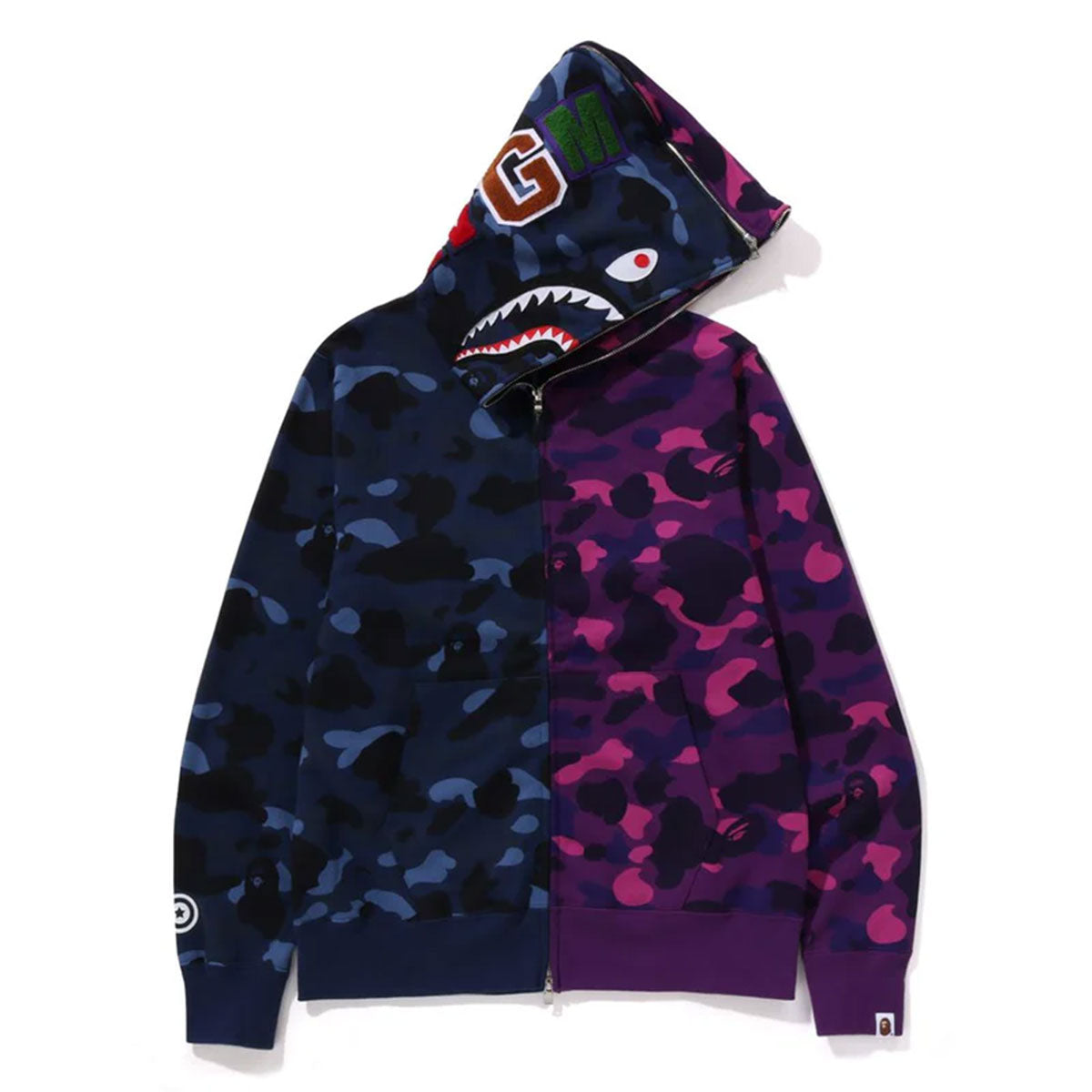 A BATHING APE アベイシングエイプ BAPE COLOR CAMO SEPARATE SHARK FZ HOODIE NAVY/PURPLE ベイプカラー カモ セパレート シャーク FZ フーディー ネイビー/パープル【1K80-115-001】