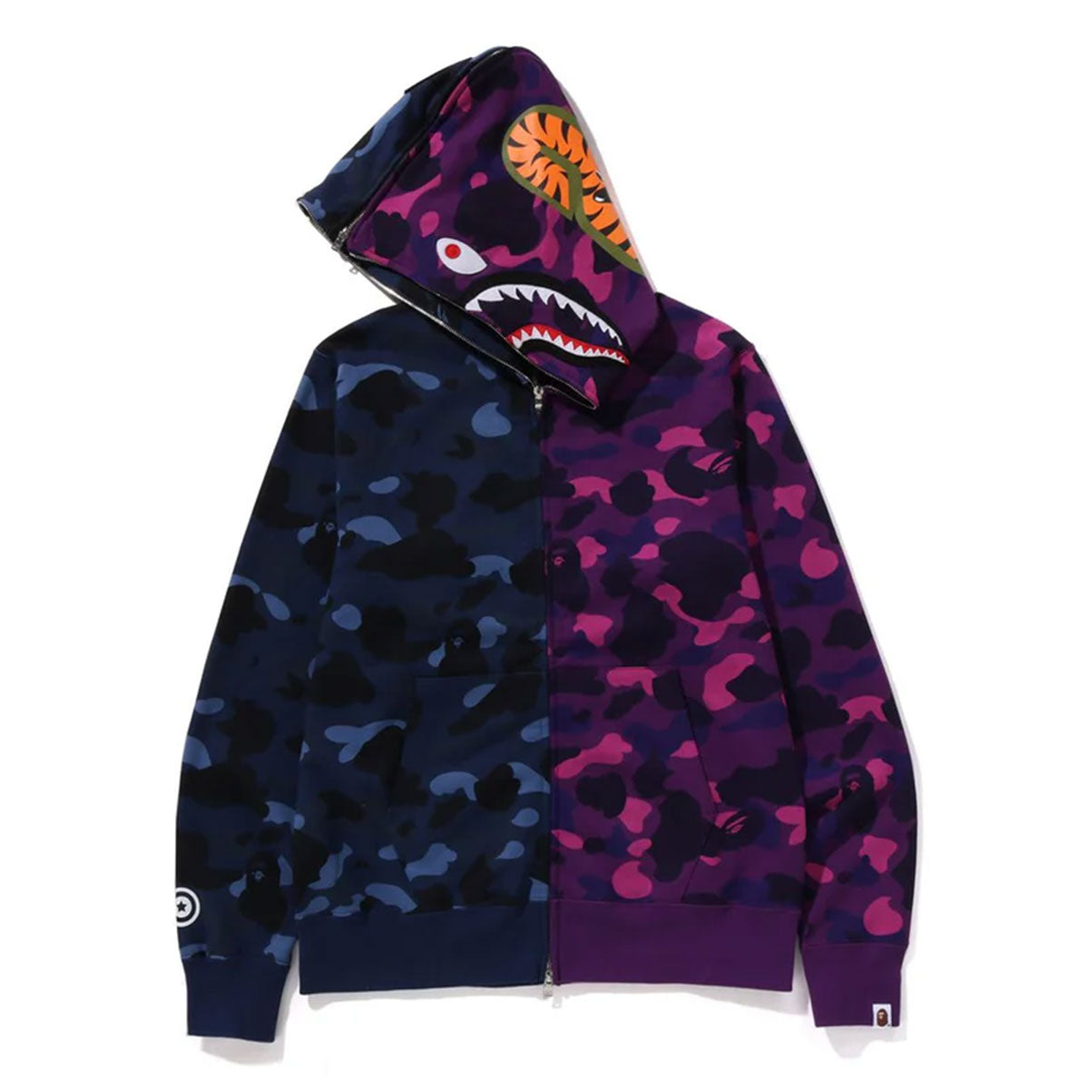 A BATHING APE アベイシングエイプ BAPE COLOR CAMO SEPARATE SHARK FZ HOODIE NAVY/PURPLE ベイプカラー カモ セパレート シャーク FZ フーディー ネイビー/パープル【1K80-115-001】