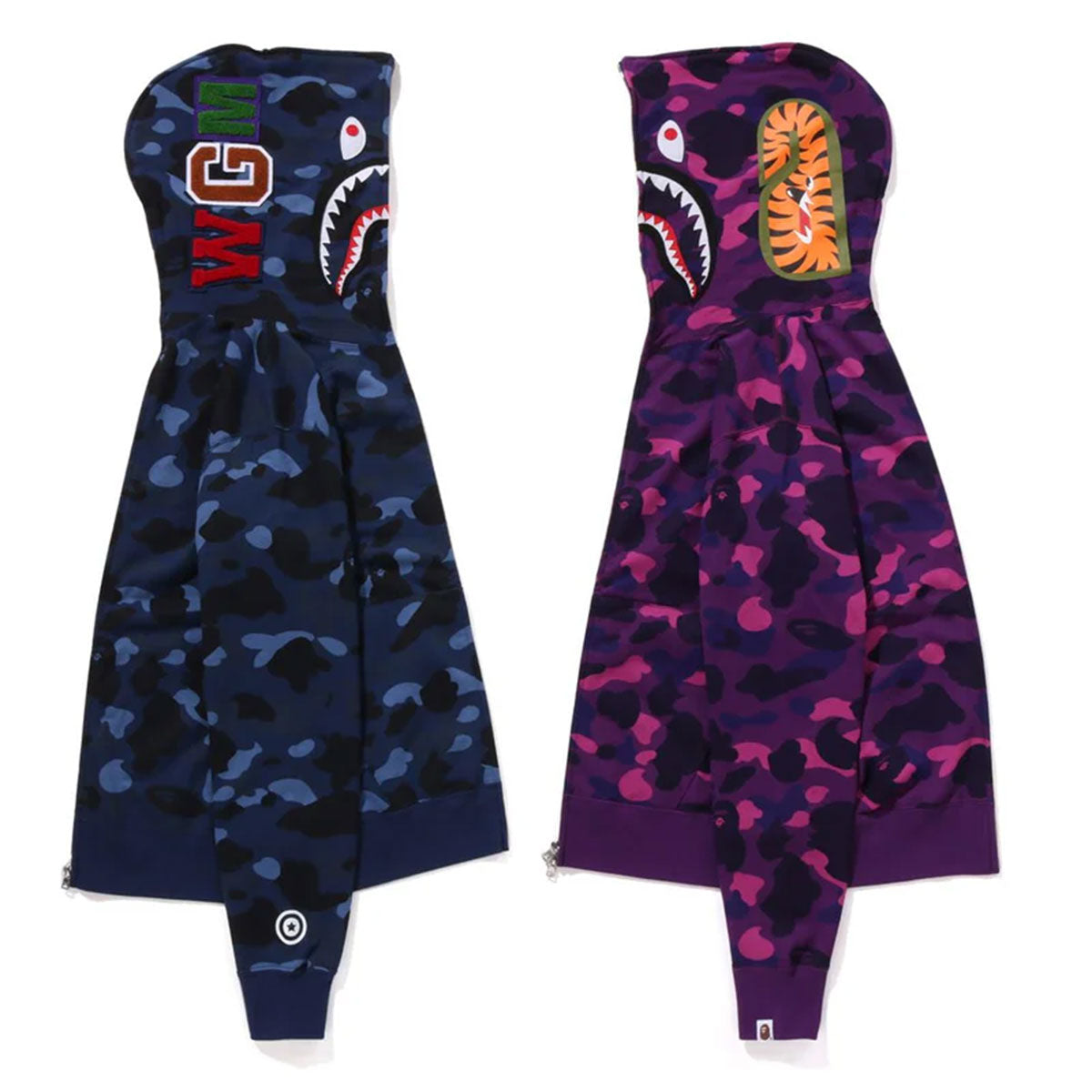 A BATHING APE アベイシングエイプ BAPE COLOR CAMO SEPARATE SHARK FZ HOODIE NAVY/PURPLE ベイプカラー カモ セパレート シャーク FZ フーディー ネイビー/パープル【1K80-115-001】