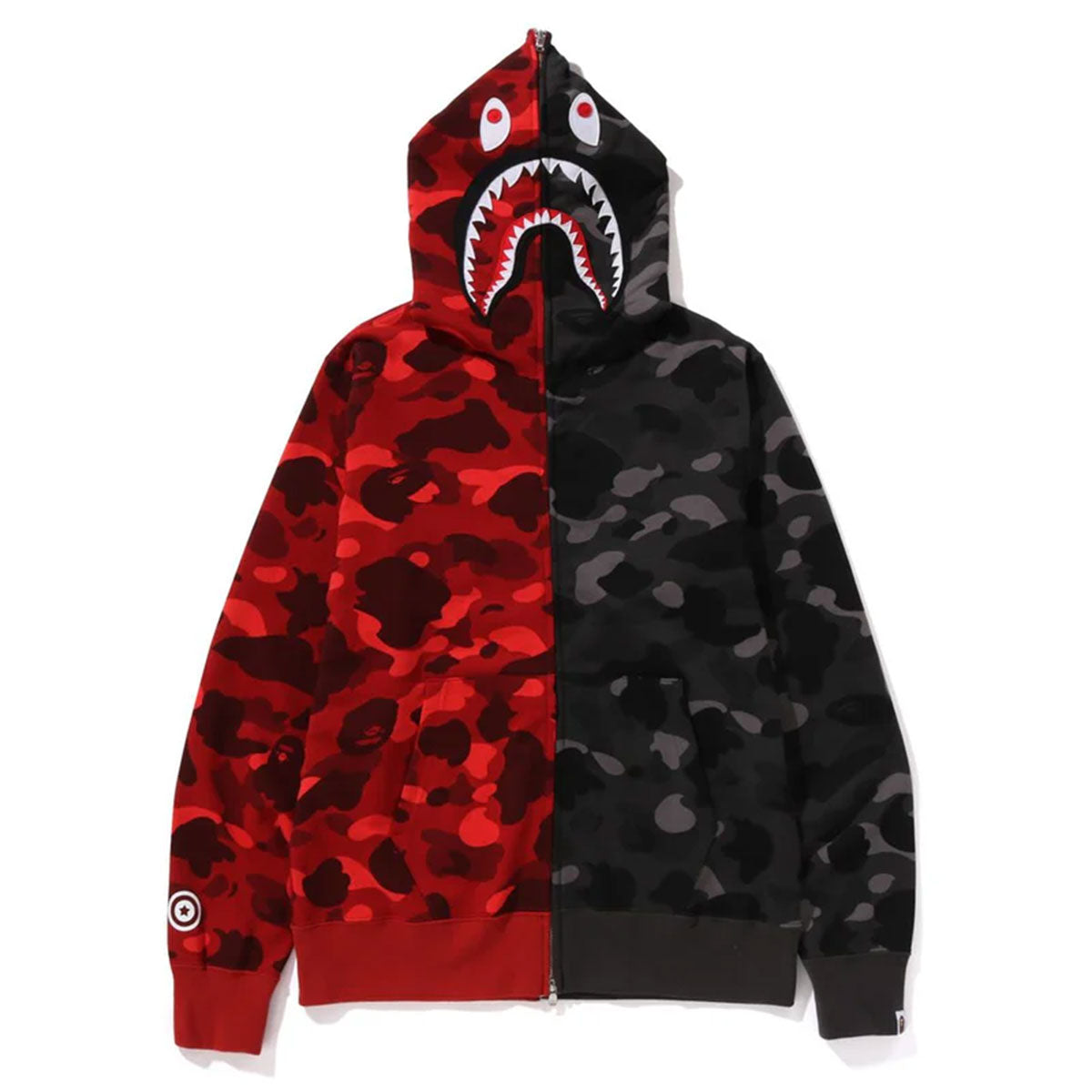 A BATHING APE アベイシングエイプ BAPE COLOR CAMO SEPARATE SHARK FZ HOODIE "RED/BLACK"  ベイプカラー カモ セパレート シャーク FZ フーディー レッド/ブラック 【1K80-115-001】