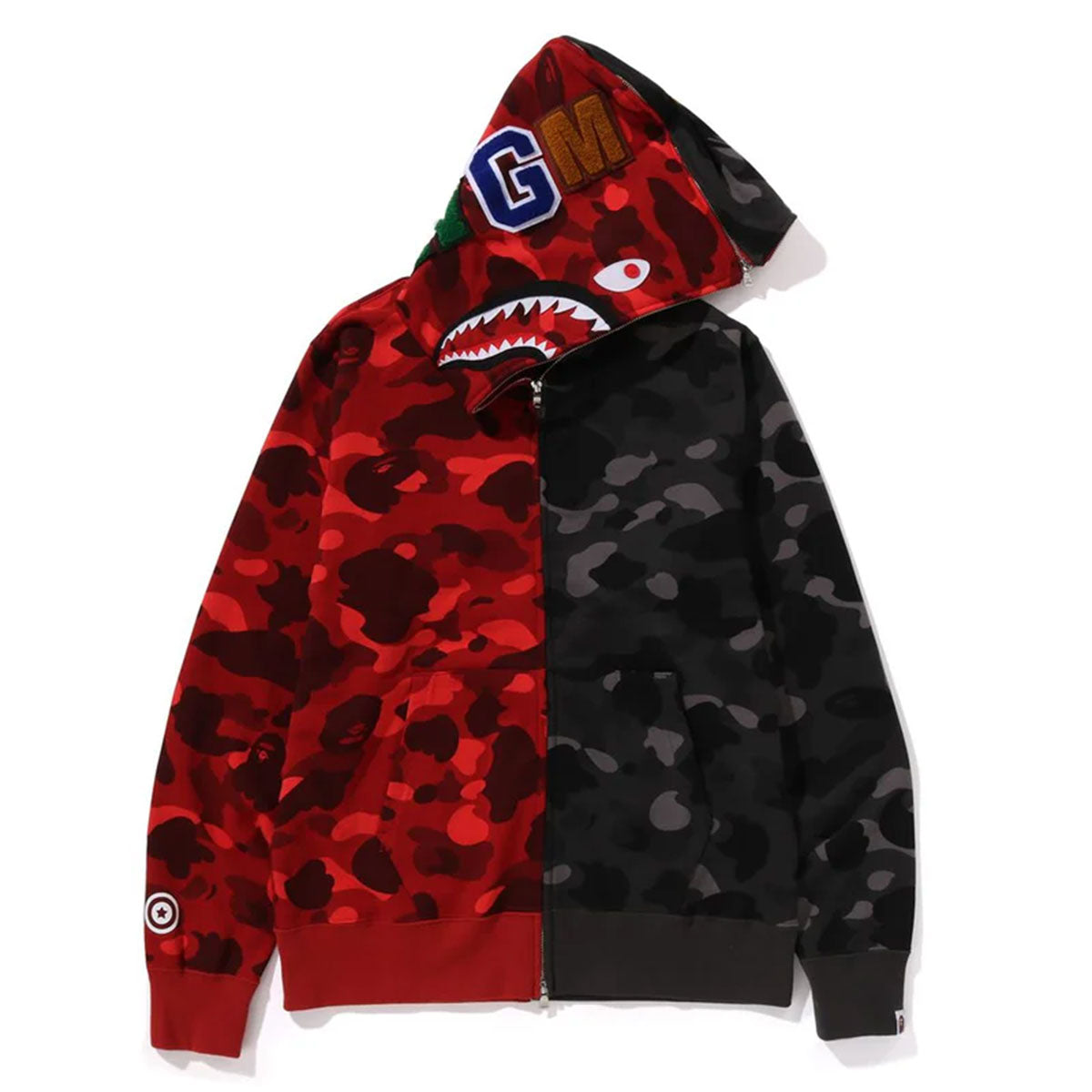 A BATHING APE アベイシングエイプ BAPE COLOR CAMO SEPARATE SHARK FZ HOODIE "RED/BLACK"  ベイプカラー カモ セパレート シャーク FZ フーディー レッド/ブラック 【1K80-115-001】