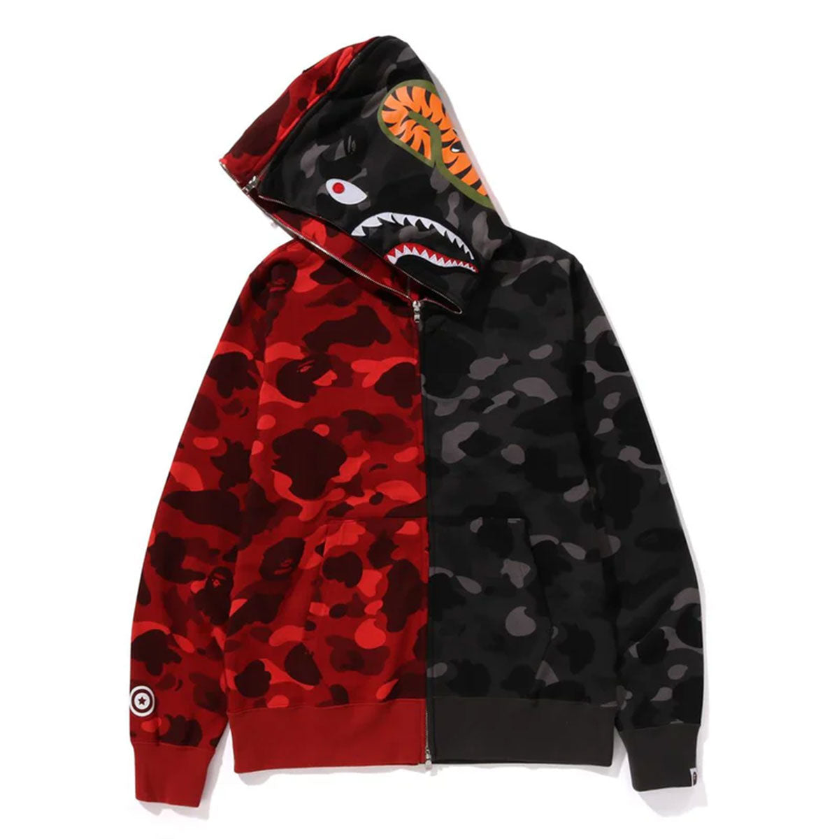 A BATHING APE BAPE 顏色迷彩分離鯊魚 FZ 連帽衫「紅/黑」 Bape 顏色迷彩分離鯊魚 FZ 連帽衫紅/黑色 [1K80-115-001] 