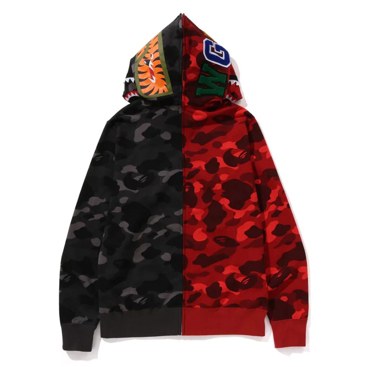 A BATHING APE アベイシングエイプ BAPE COLOR CAMO SEPARATE SHARK FZ HOODIE "RED/BLACK"  ベイプカラー カモ セパレート シャーク FZ フーディー レッド/ブラック 【1K80-115-001】