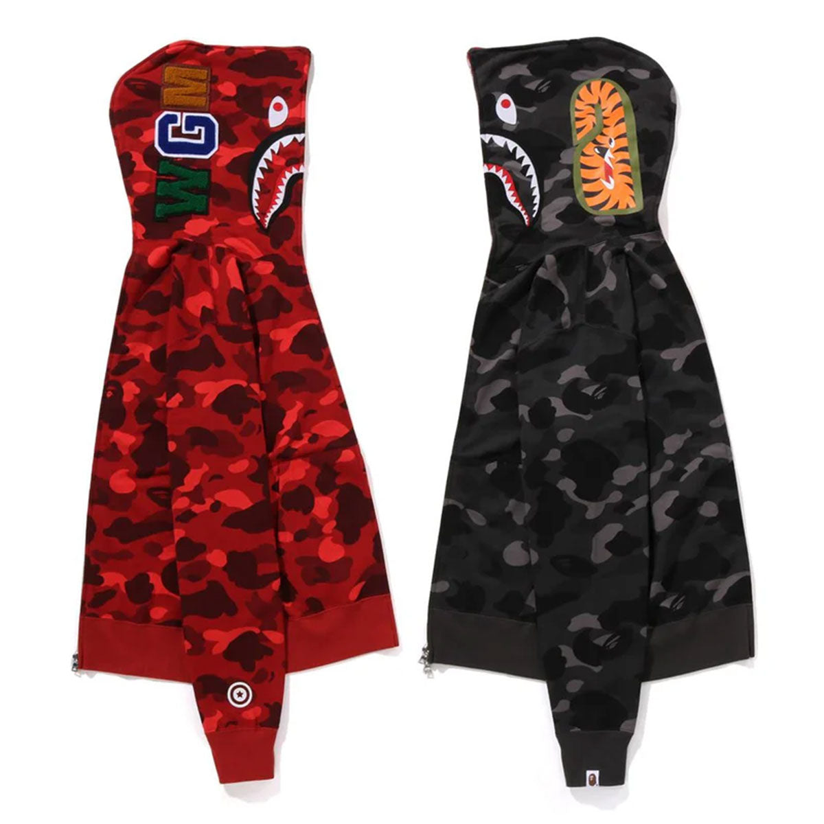 A BATHING APE アベイシングエイプ BAPE COLOR CAMO SEPARATE SHARK FZ HOODIE "RED/BLACK"  ベイプカラー カモ セパレート シャーク FZ フーディー レッド/ブラック 【1K80-115-001】