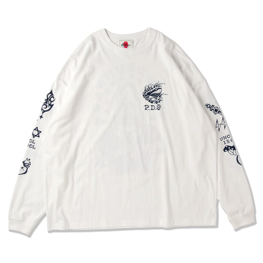 PUNK DRUNKERS - タトゥー鮫人BIGロンTEE WHITE【PDS-25213A】