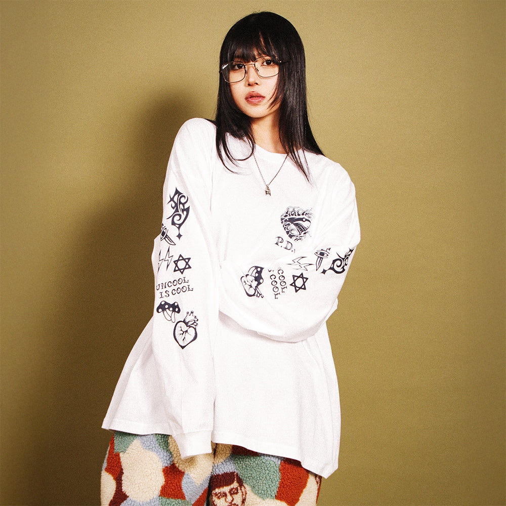PUNK DRUNKERS - タトゥー鮫人BIGロンTEE WHITE【PDS-25213A】
