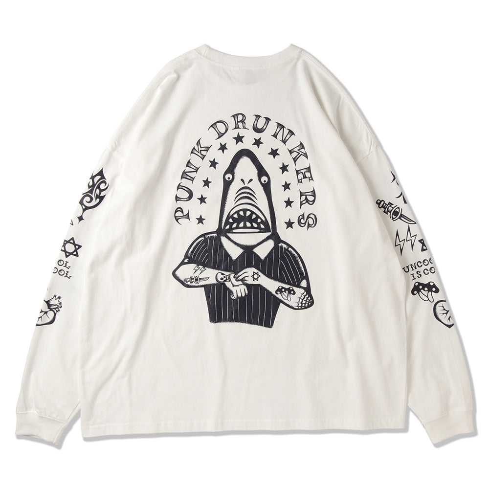 PUNK DRUNKERS - タトゥー鮫人BIGロンTEE WHITE【PDS-25213A】