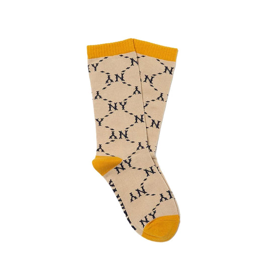 MLB - New York Yankees Dinamond Monogram Classic Socks D.Beige/Yellow【3ASOLM22N】